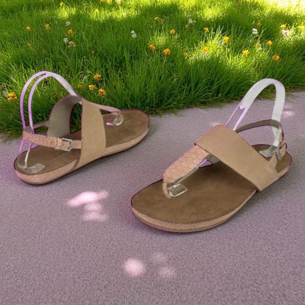 Franco Sarto Women's 9.5M Pink Leather Snakeskin Notary Slingback Flat Sandals